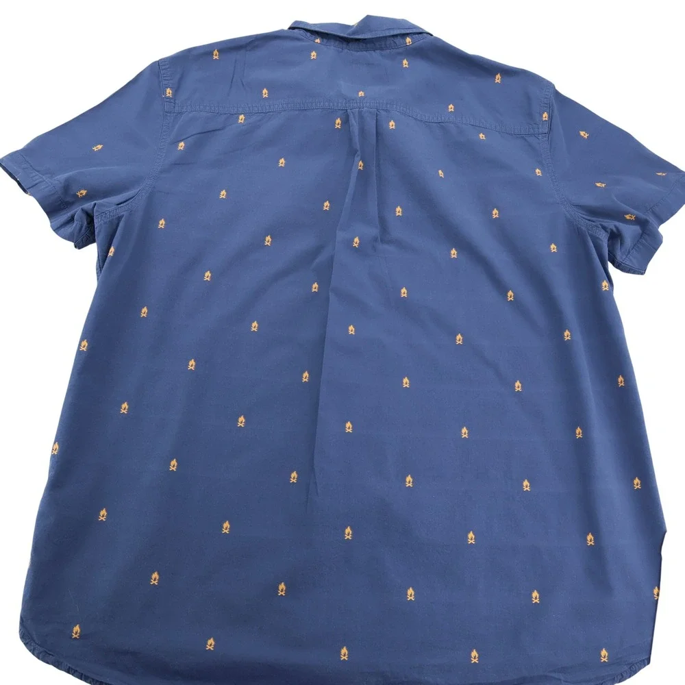 The North Face Mens XXL Blue Embroidered Campfire Short Sleeve Button Down Shirt